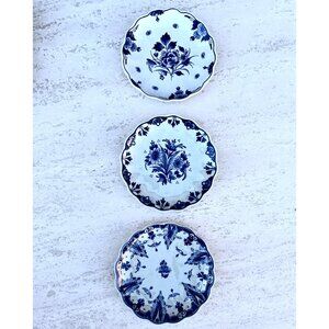 Delft Blue Floral Decorative Plates Set Of 3 Marked 1960s 1970s Ceramic READ